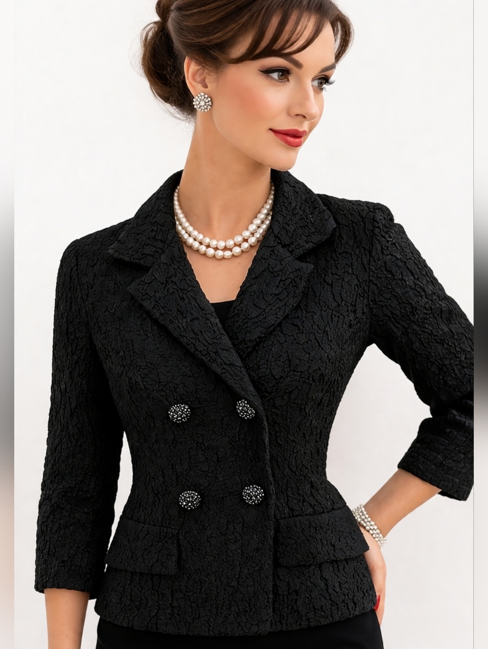 Vintage black Ruched Crepe jacket M-L